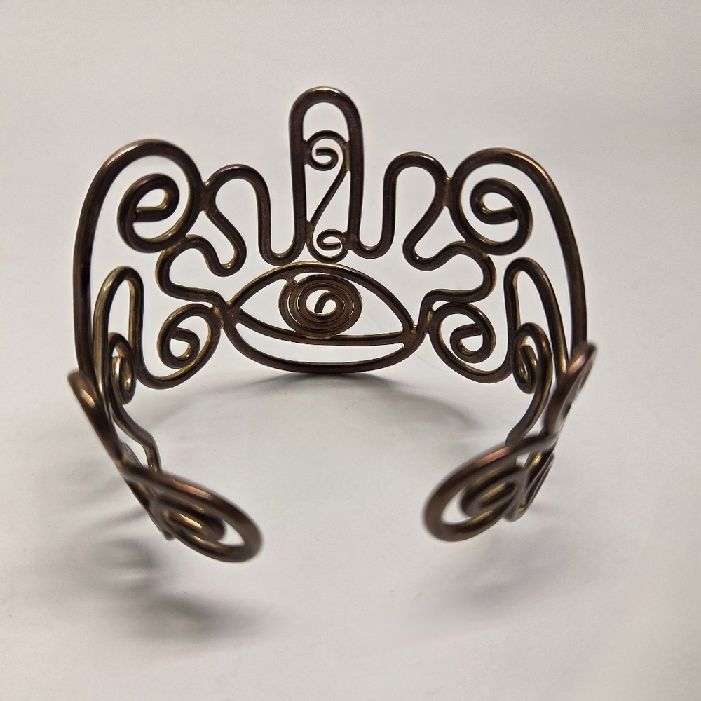 Copper Artisan Swirl Open Cuff Bracelet Boho Chic Metal Jewelry - Picture 5 of 5